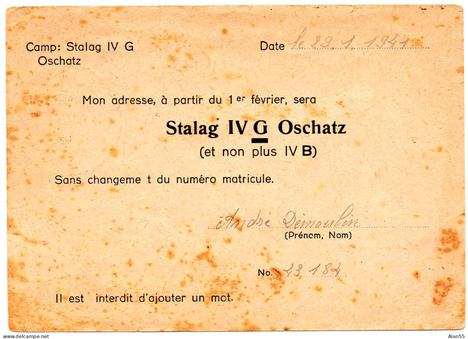 ALLEMAGNE.1941 "CHAUSSURES" SUR RARE FORMULAIRE.. STALAG IV G. "GROITZSCH (BZ LEIPZIG)-". .CENSURE. - Other & Unclassified