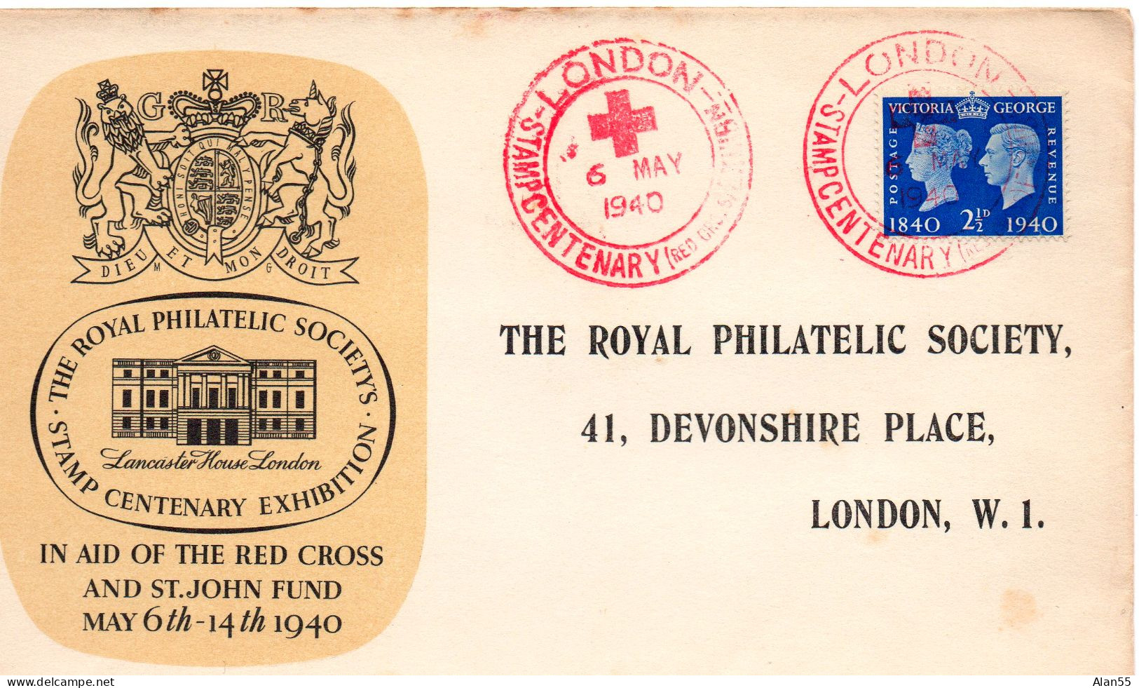 GRANDE-BRETAGNE.1940.  "LONDON/STAMP CENTENARY/RED CROSS"6 MAY 1940".LETTRE OFFICIELLE. - Cruz Roja
