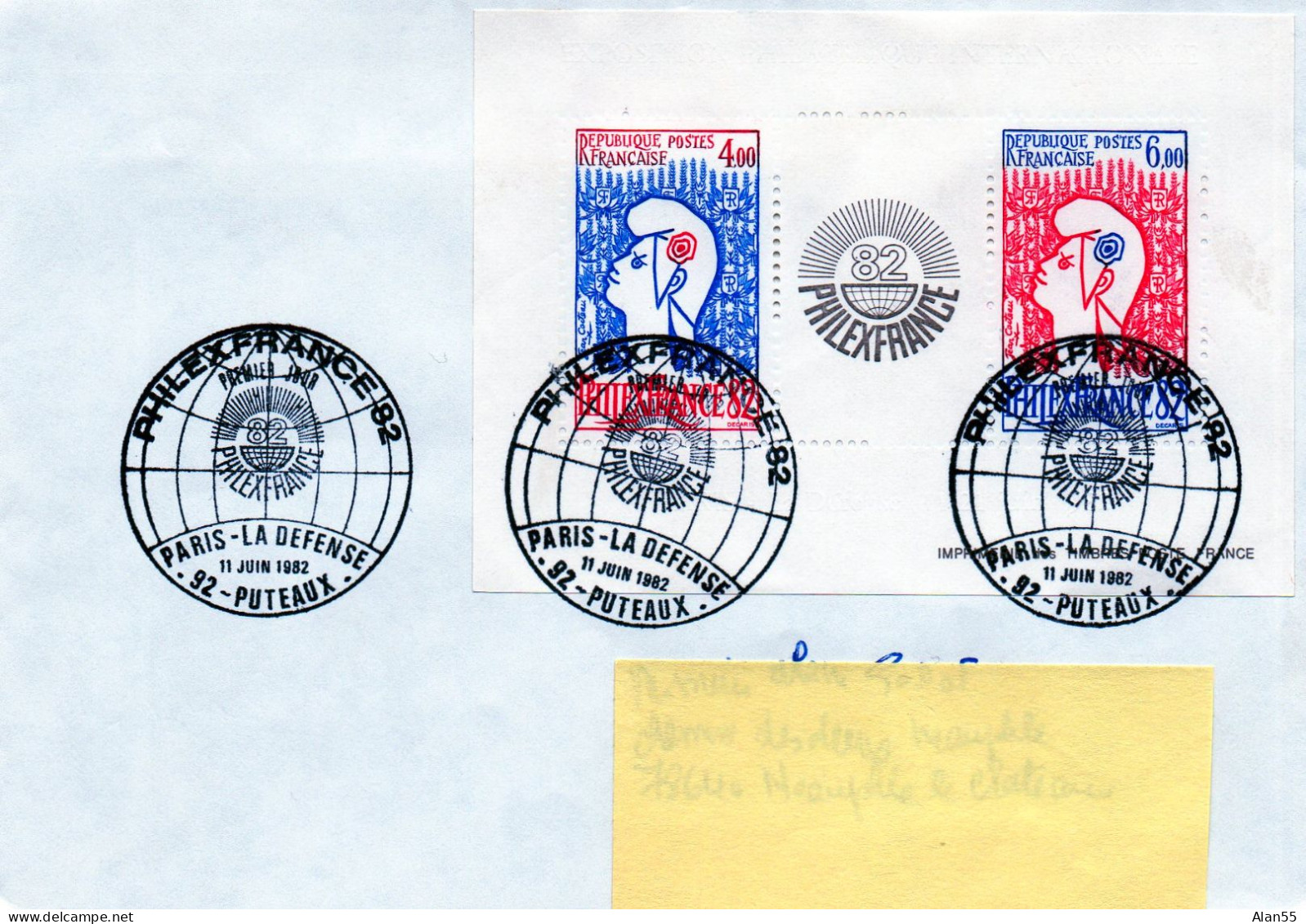 FRANCE.1982. "PHILEXFRANCE 82" Bloc N°8 Sur Lettre Ayant Circulé Pour La France - Expositions Philatéliques