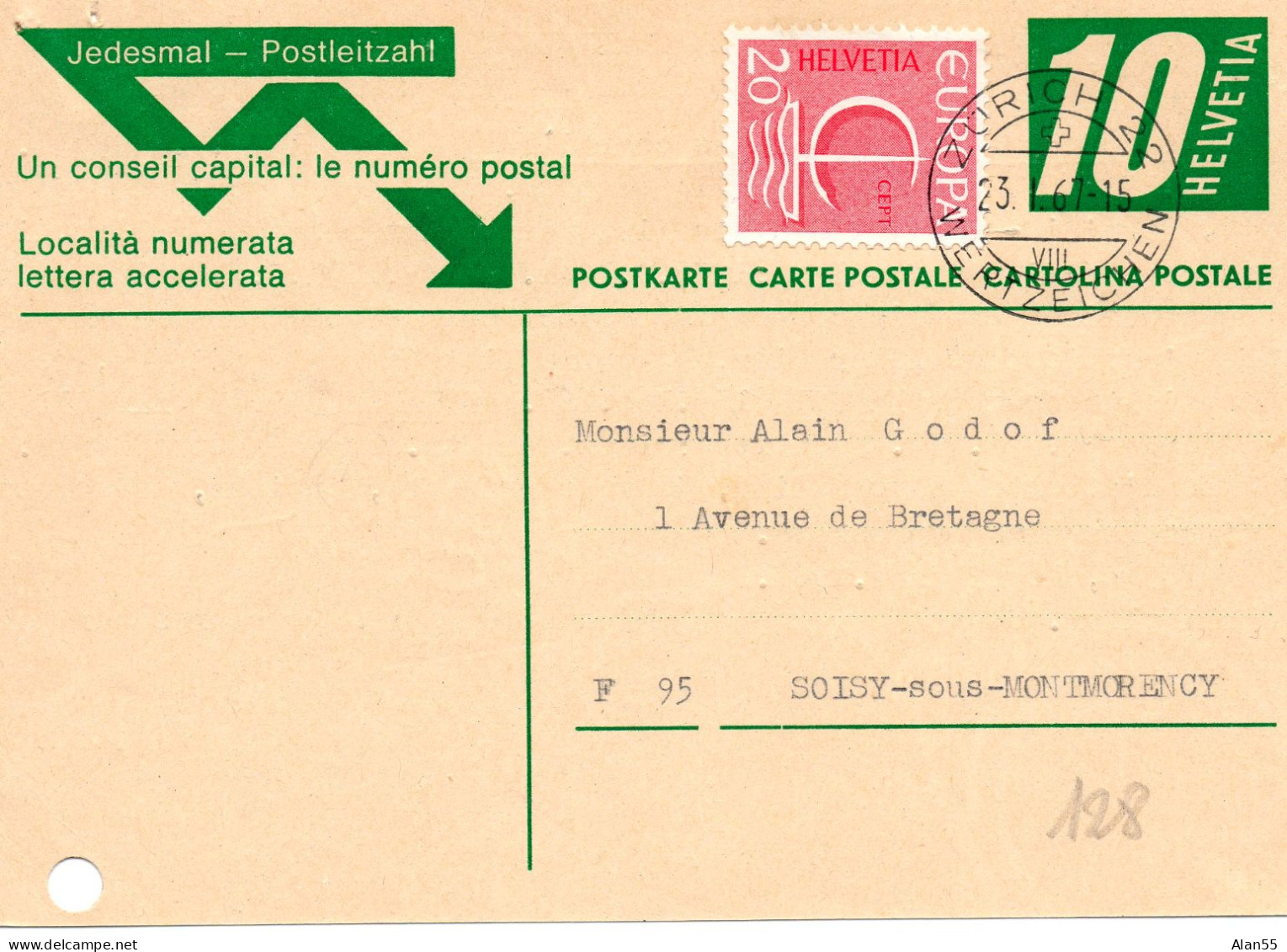 SUISSE.1967."EUROPA" SUR ENTIER  POSTAL - 1967