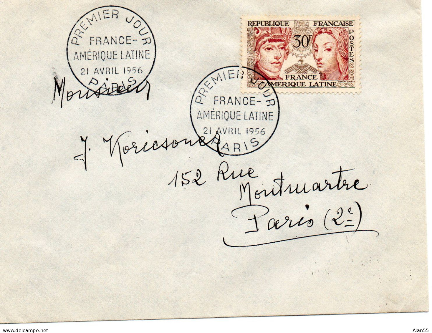 FRANCE.1956.FDC "FRANCE-AMERIQUE LATINE". - 1950-1959
