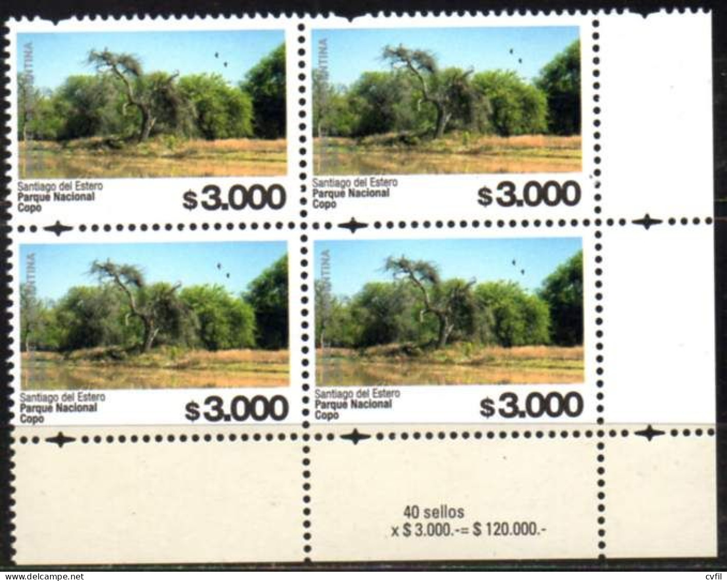 ARGENTINA 2024. Definitive $ 3.000 National Park Copo, Santiago Del Estero. Block Of Four, Mint NH - Nuovi