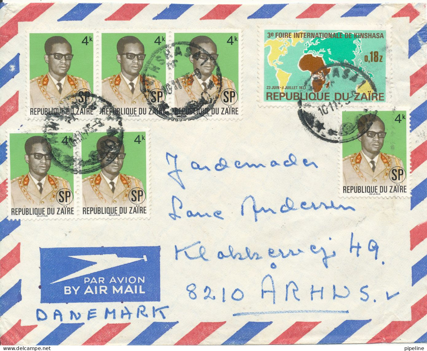 Congo Kinshassa Zaire Air Mail Cover Sent To Denmark 10-11-1975 - Covers & Documents