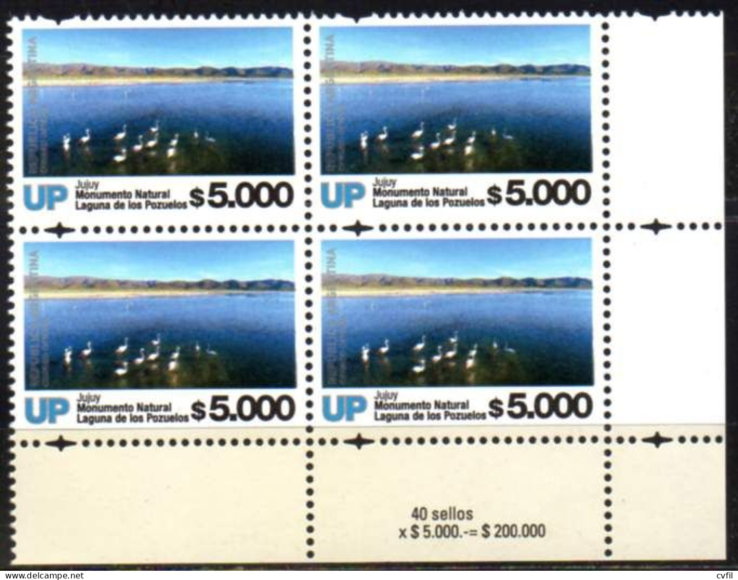 ARGENTINA 2024. Definitive UP $ 5.000 Natural Monument Laguna De Los Pozuelos, Jujuy. Block Of Four, Mint NH - Nuevos