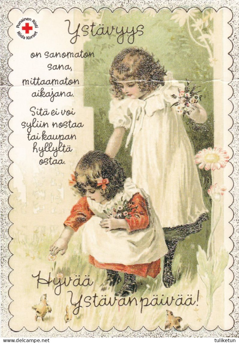 Postal Stationery - Girls Picking Flowers - Friendship - Red Cross - Suomi Finland - Postage Paid - Enteros Postales
