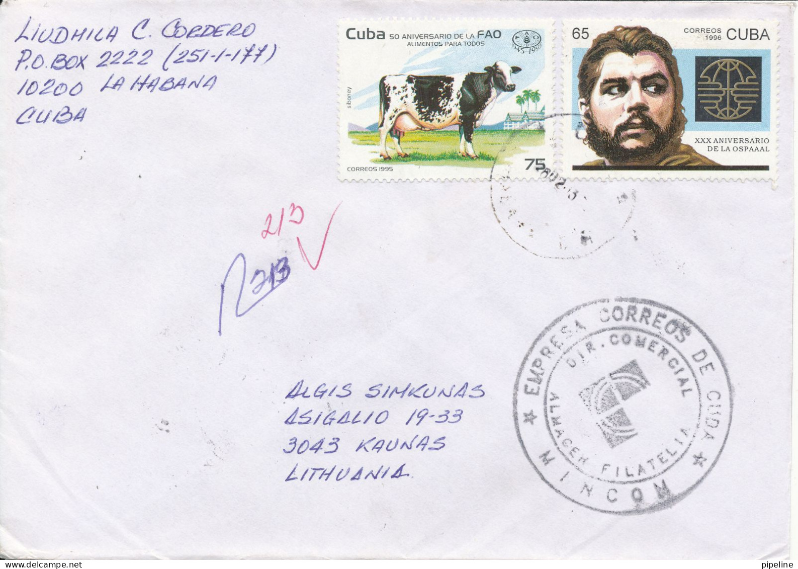 Cuba Cover Sent To Lithuania 28-2-2003 Topic Stamps On Front And Backside Of The Cover - Storia Postale