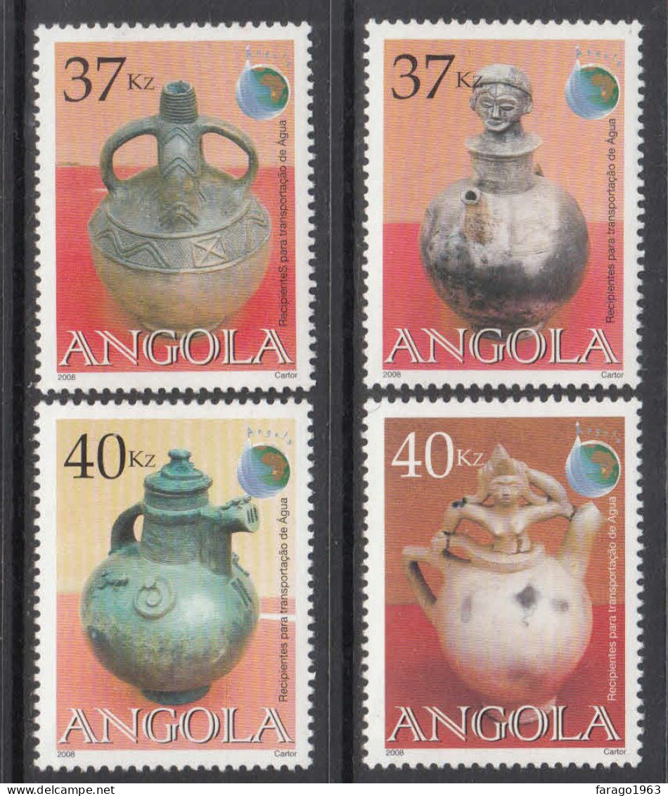 2008 Angola Water Jugs Ceramics Complete Set Of 4 MNH - Angola