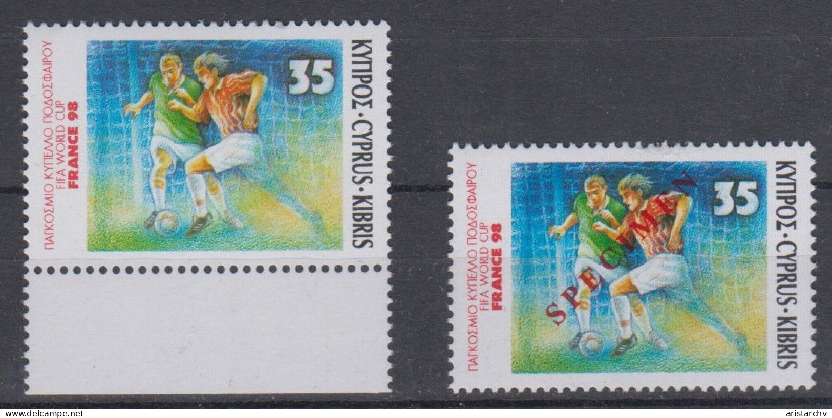 CYPRUS 1998 FOOTBALL WORLD CUP 2 STAMPS 1 SPECIMEN OVERPRINT - 1998 – Frankreich