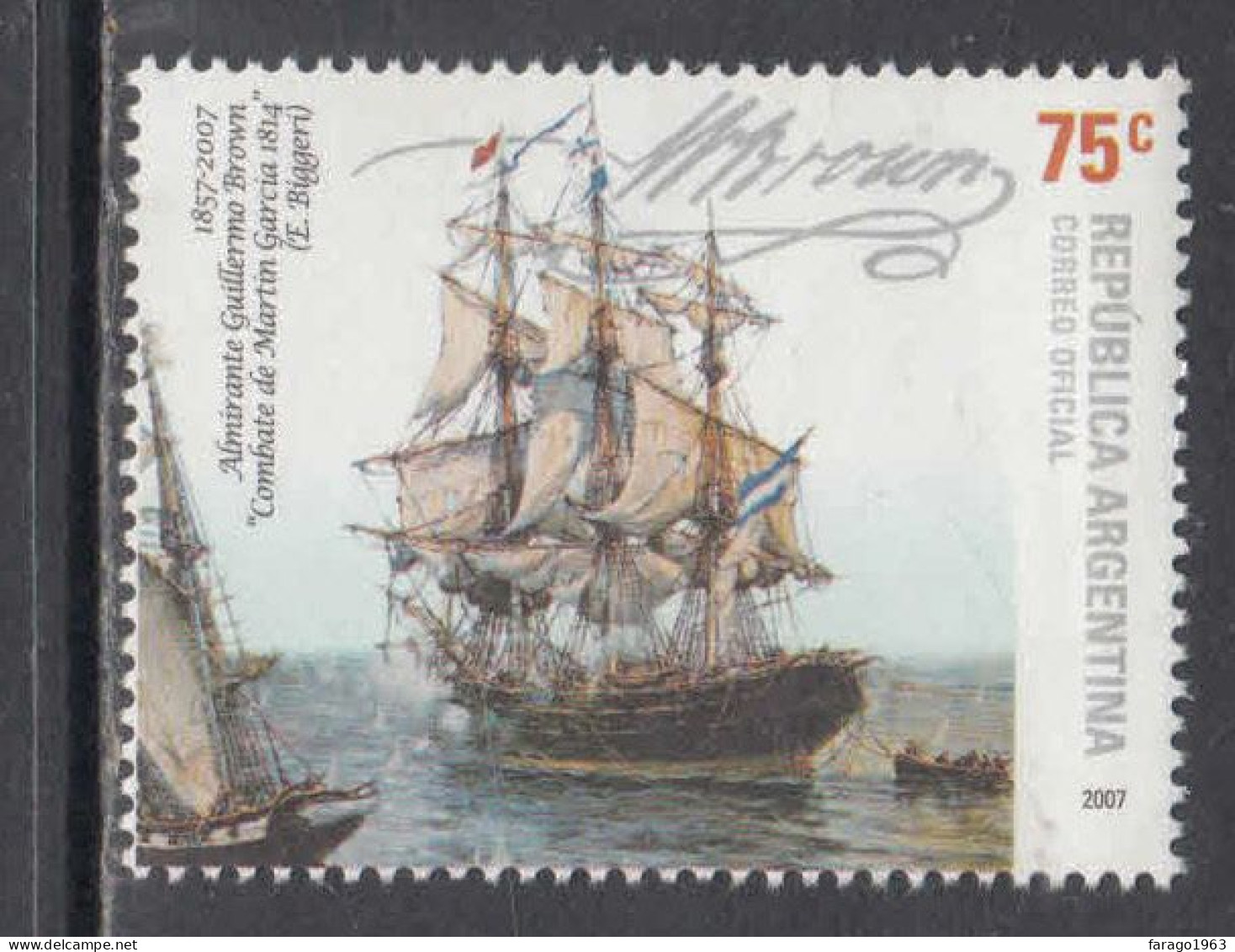 2007 Argentina Ships Navy Admiral Brown Complete Set Of 1 MNH - Unused Stamps