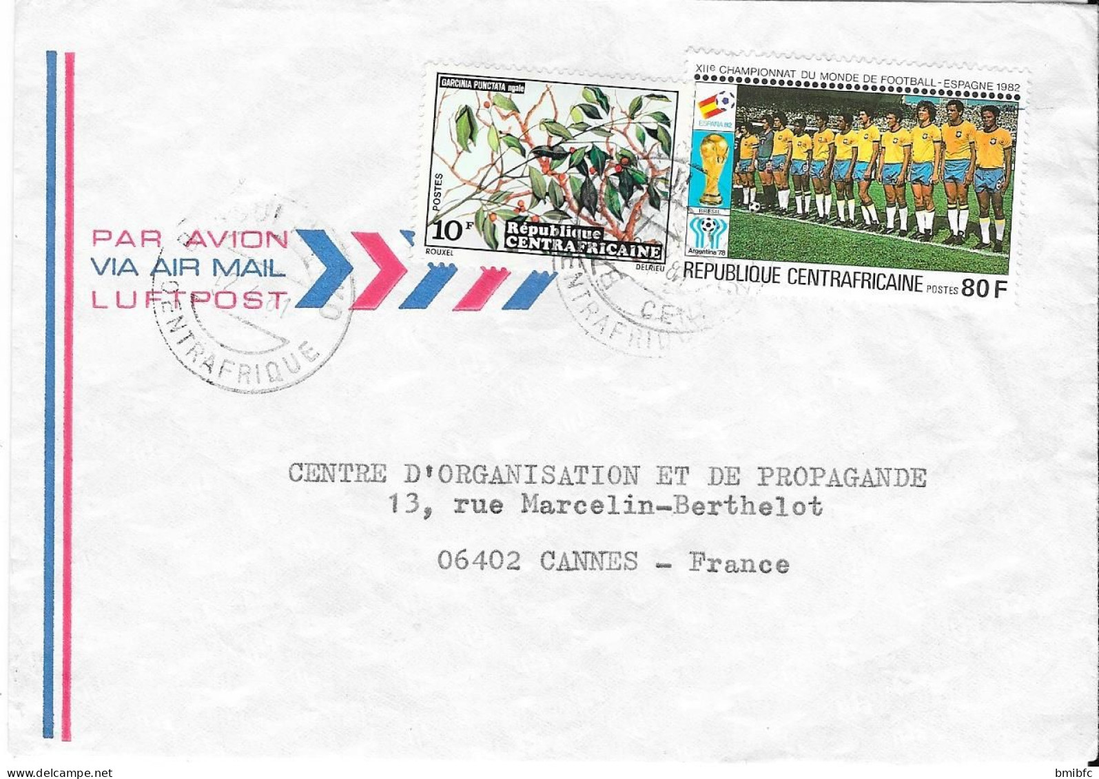 Sur Lettre De 1981 République CENTRAFRICAINE  Avec 1 Affranchissement XIIe Championnat Du Monde De Football Espagne - 1982 – Espagne