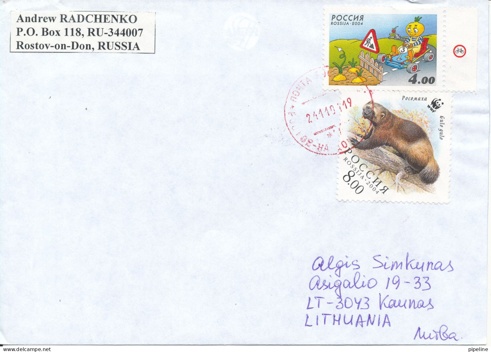 Russia Cover Sent To Lithuania 24-11-2004 Nice Topic Stamps Incl. WWF Stamp - Storia Postale