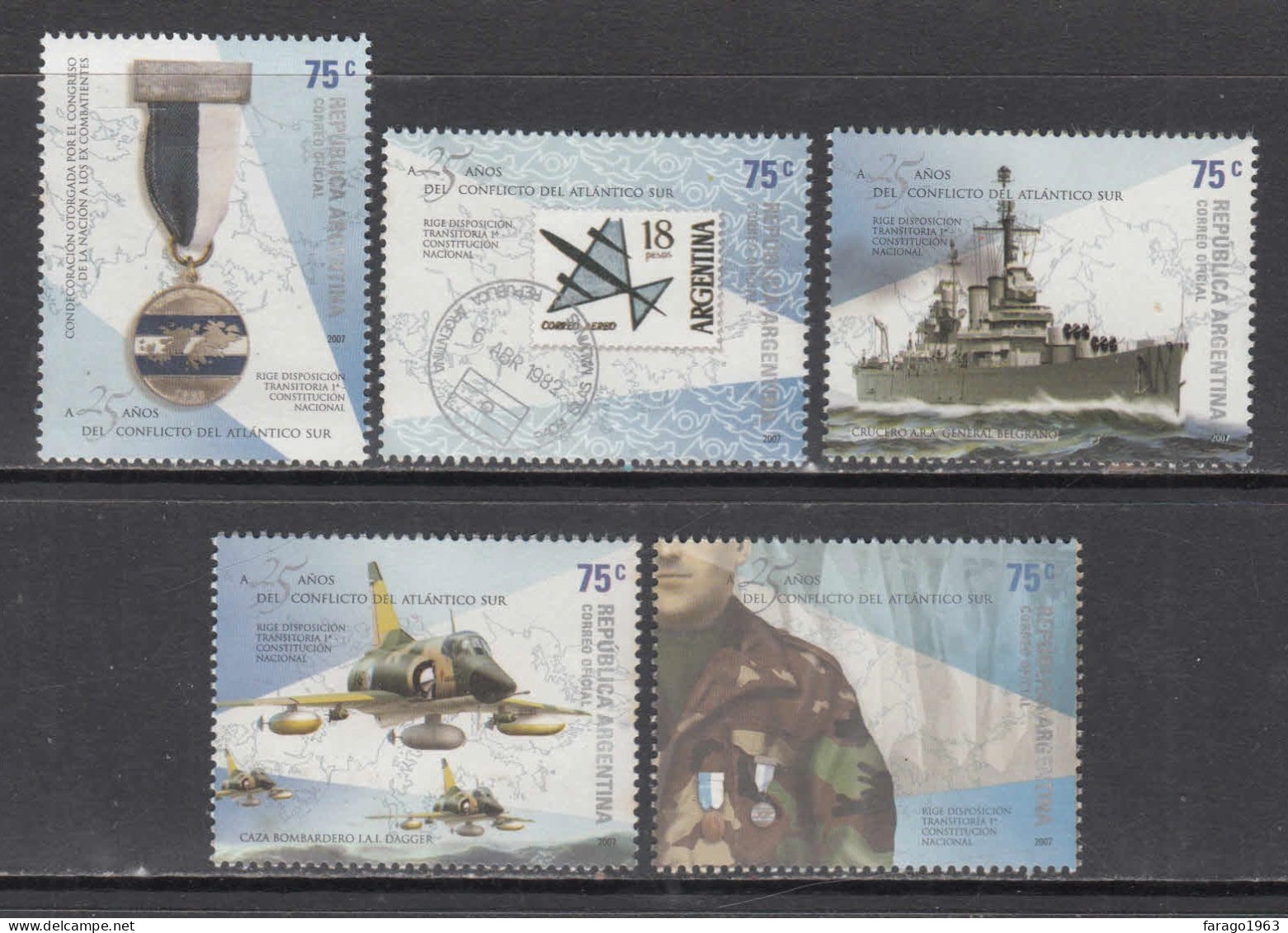 2007 Argentina Falkland Island War Anniversary Aviation Navy Maps Complete Set Of 5 MNH - Neufs