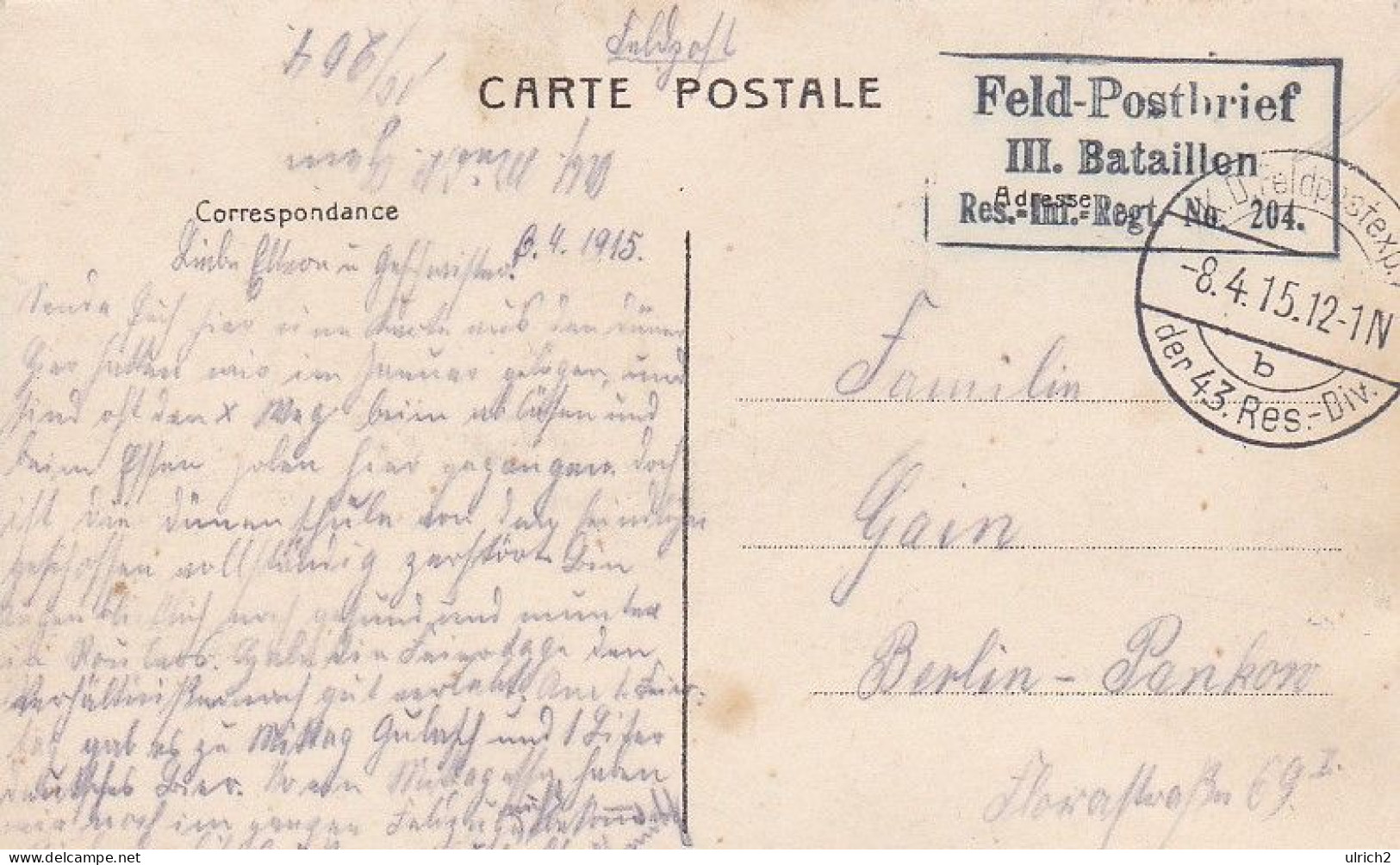 AK Westende-Lombartzyde - Villa Scolaire - Les Marcunvins - Feldpost Res. Inf. Regt. 204 - 1915  (68676) - Westende