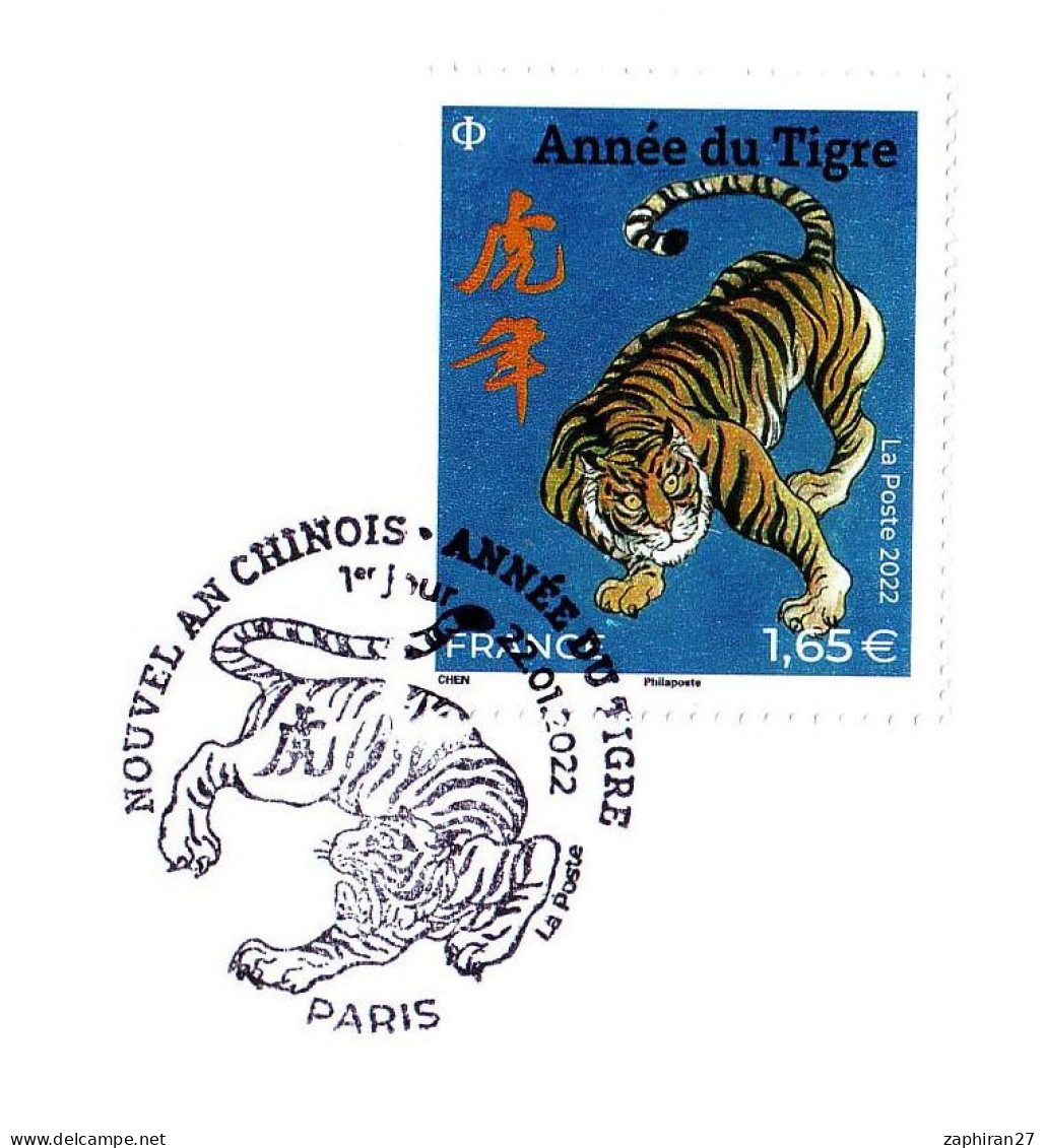 NOUVEL AN CHINOIS ANNEE DU TIGRE (BLEU GRAND FORMAT) (22-1-2022)  #575# - Felinos