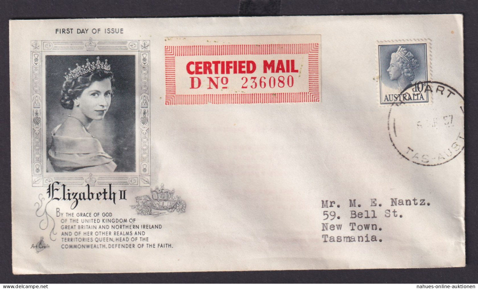 Australien Brief Inter. FDC Queen Elisabeth II Hobart New Toun Tasmanien - Sammlungen