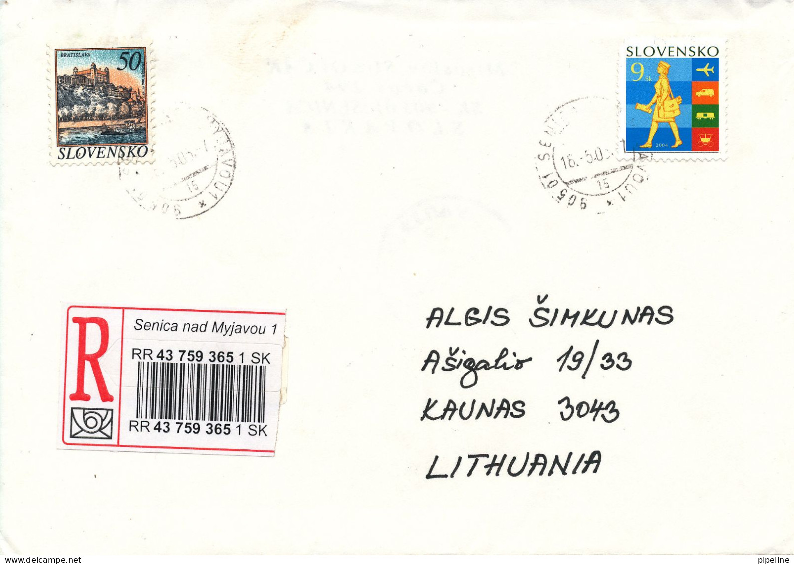 Slovakia Registered Cover Sent To Lithuania 18-5-2005 - Storia Postale