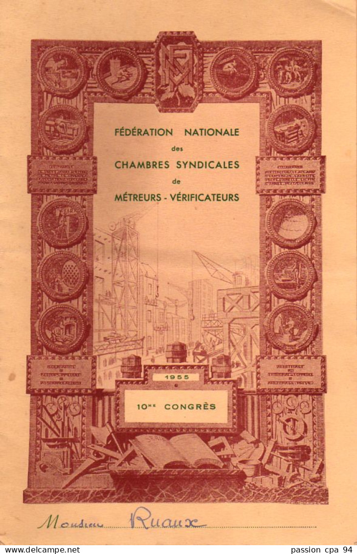 S15-012 Menu - Fédération Nationale Des Chambres Syndicales De Métreurs-vérificateurs En 1955 - Menu