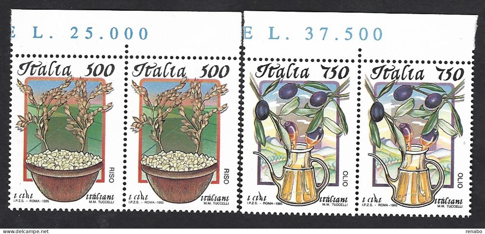 Italia 1995; I Cibi Italiani, Serie Completa In Coppie Con Il Prezzo Del Foglio Sul Bordo Superiore. - 1991-00: Mint/hinged