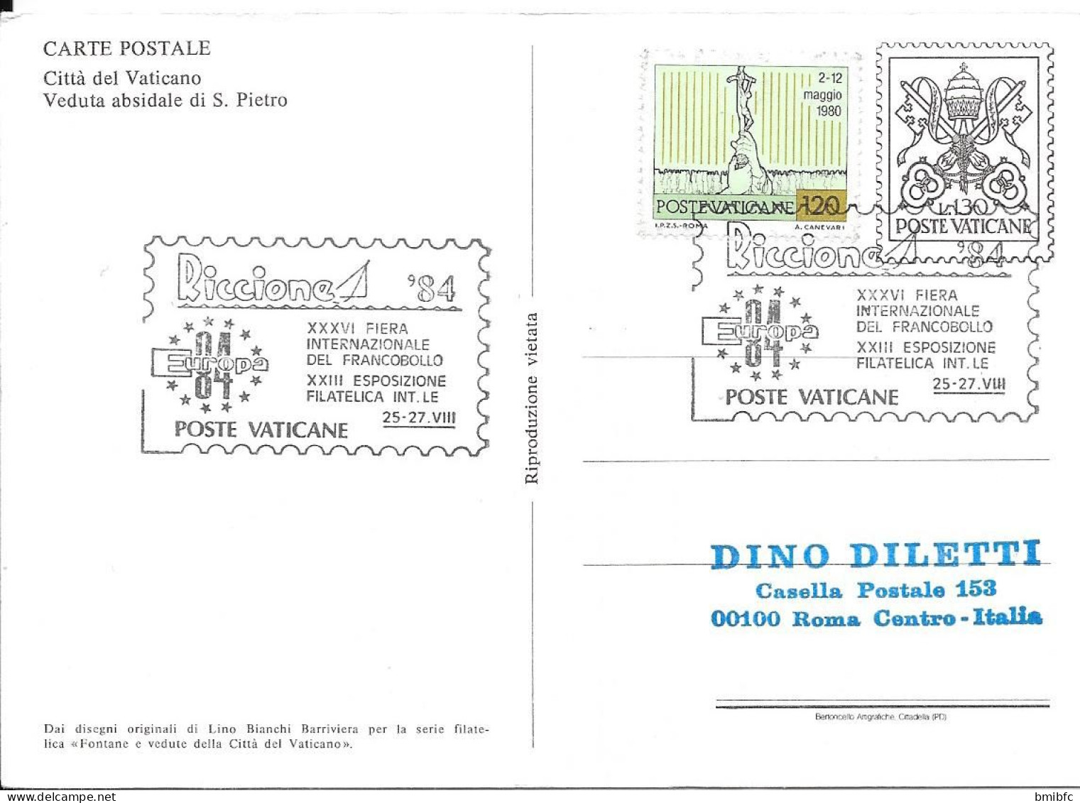 Poste Vaticane - Sur Carte Postale Citta Del Vaticano  Veduta Absidale Di S. Pietro      Europa 84 - 1984