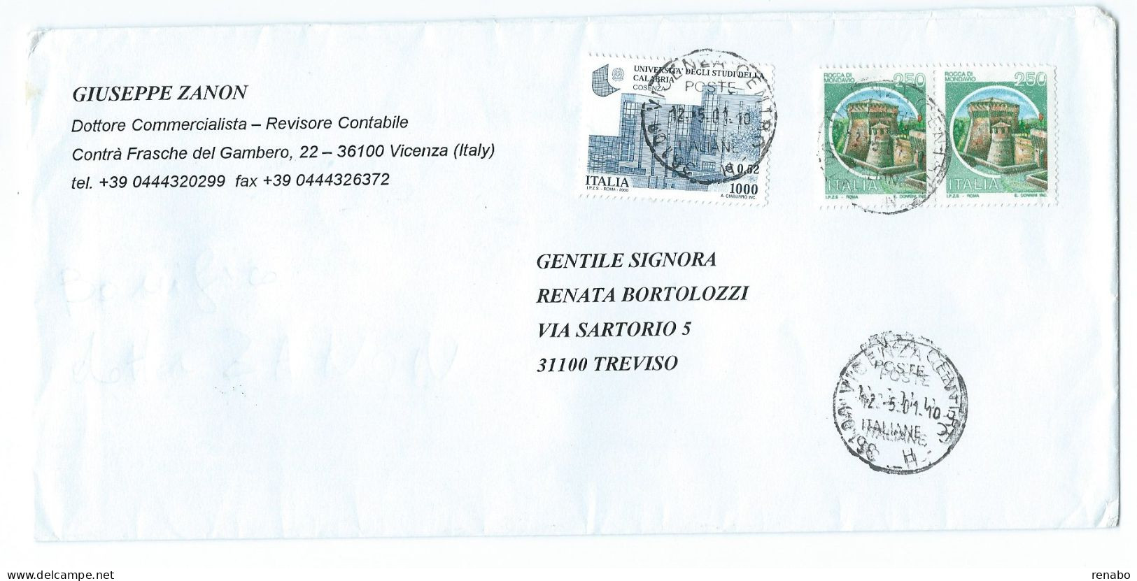 Italia 2001 ; Università Della Calabria : Cosenza + Castelli . Storia Postale - 2001-10: Marcofilia