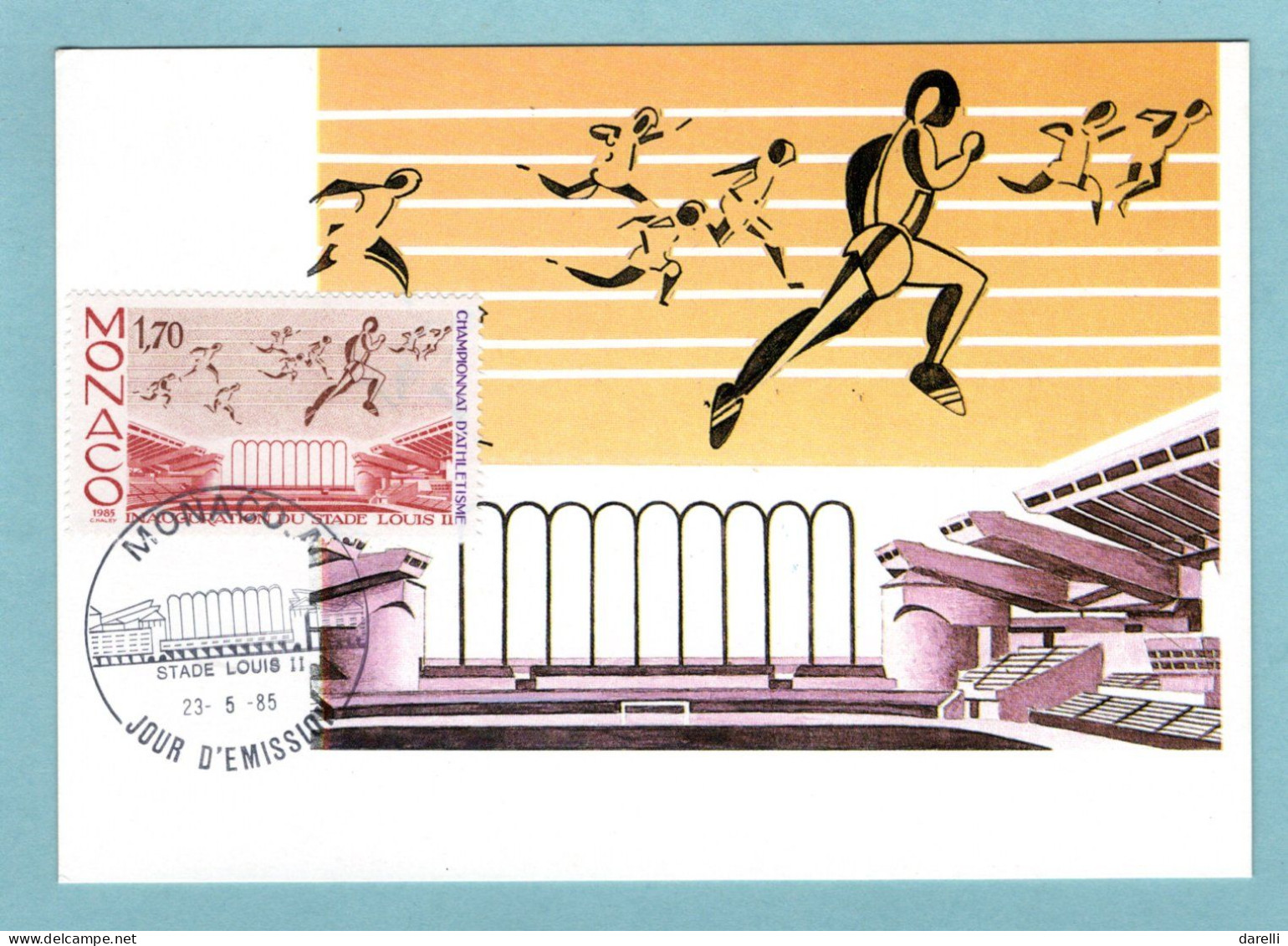 Carte Maximum  Monaco 1985 - Championnat Athlétisme - Inauguration Du Stade Louis II - YT 1475 - Maximum Cards