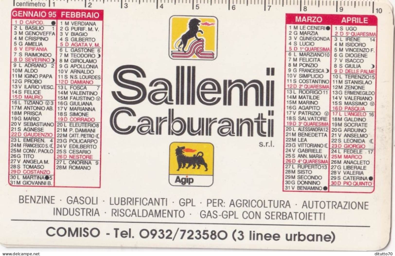 Calendarietto - AGIP - Sallemi Carburanti - Cosimo - Anno 1995 - Petit Format : 1991-00