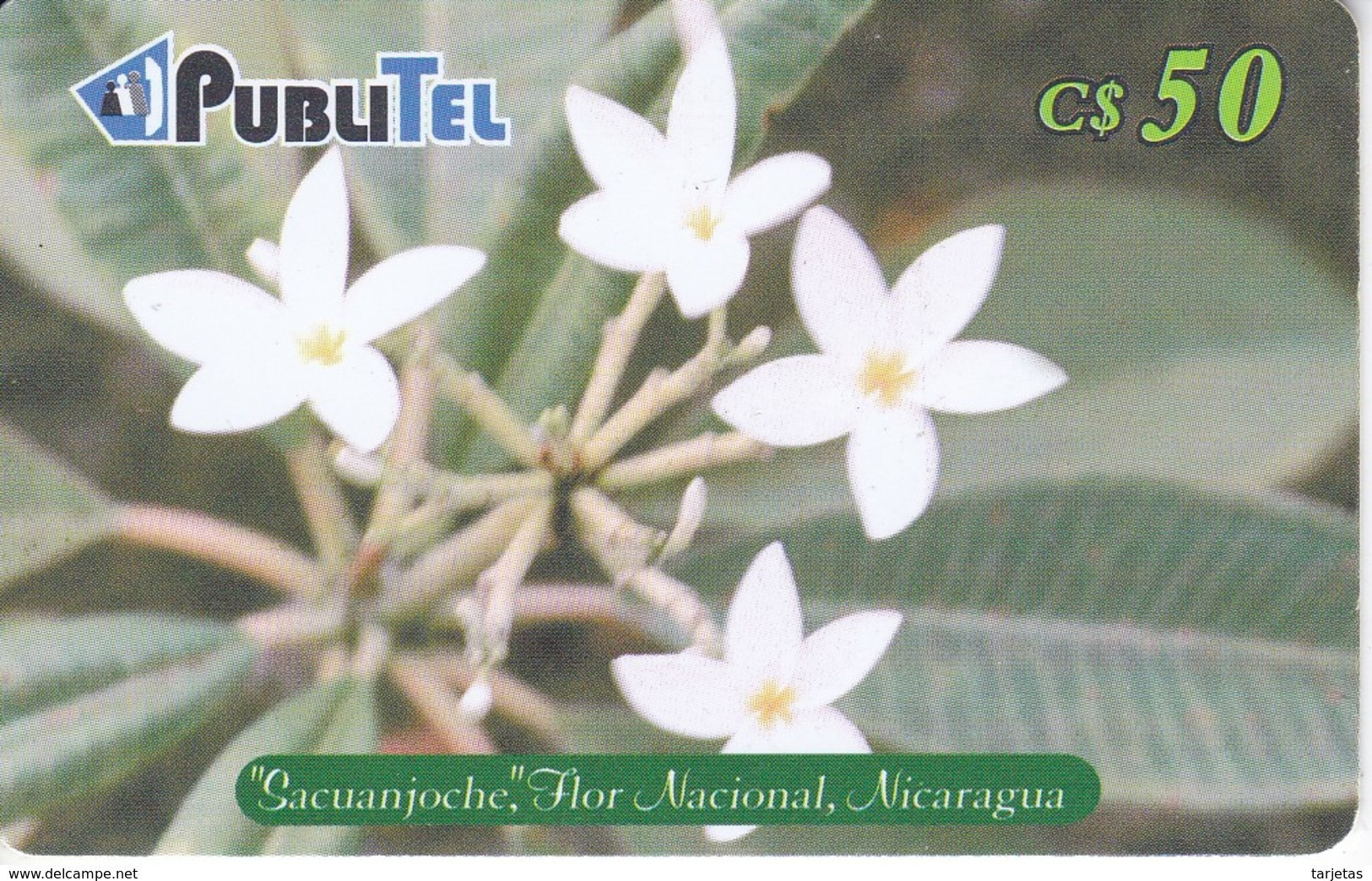 TARJETA DE NICARAGUA DE PUBLITEL DE SACUANJOCHE FLOR NACIONAL (FLOWER) - Nicaragua