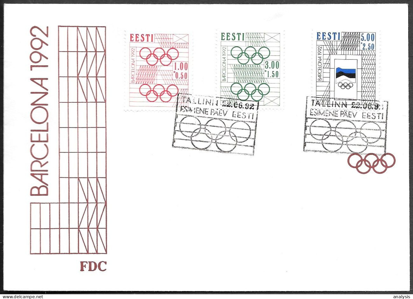 Estonia Barcelona Summer Olympic Games FDC Cover 1992 - Ete 1992: Barcelone