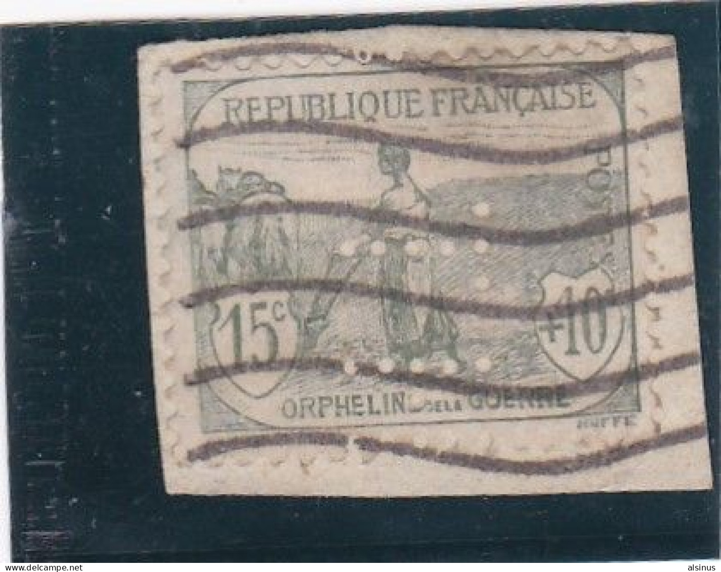 FRANCE - 1917/18 - ORPHELINS DE GUERRE - N° 150 - 15 C + 10 C GRIS-VERT - PERFORE T I - OBLITERE - Used Stamps