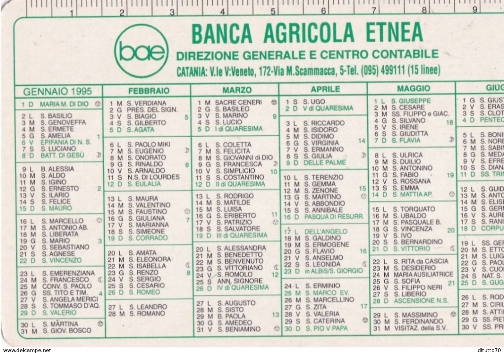 Calendarietto - Banca Agricola Etnea - Catania - Anno 1995 - Petit Format : 1991-00