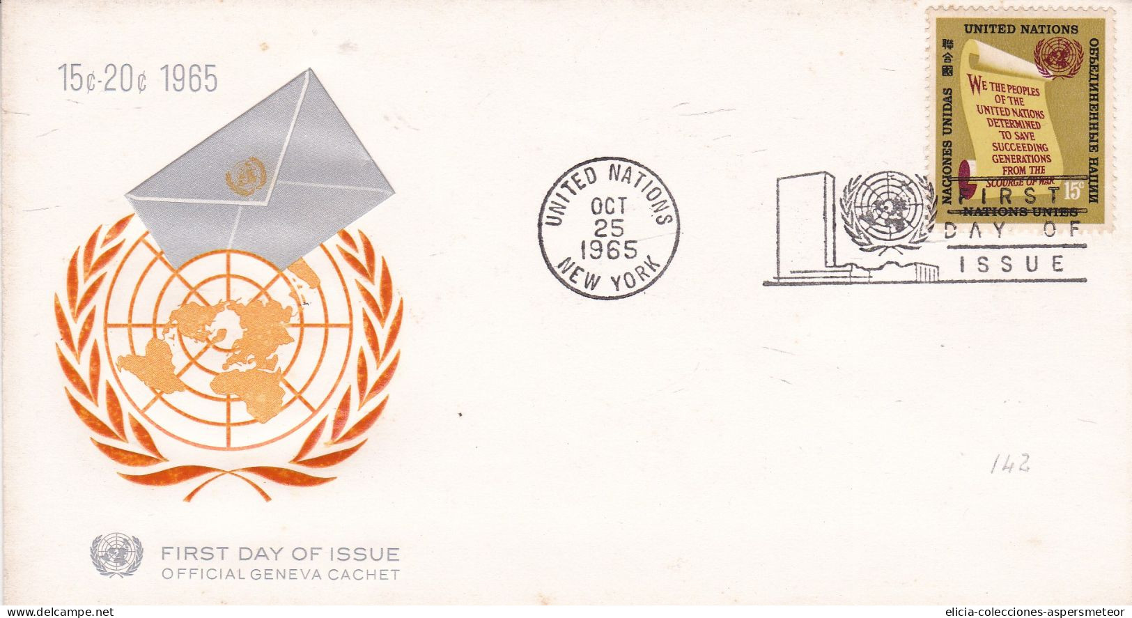 USA - 1965 - FDC - Nations Unies - United Nations Postmark - Official Geneva Cachet - Caja 30 - 1961-1970