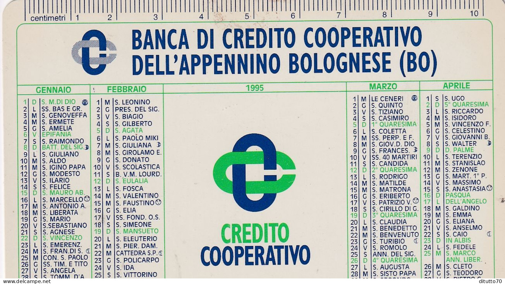 Calendarietto - Banca Di Credito Cooperativo Dell'appennino Bolognese - Anno 1995 - Petit Format : 1991-00
