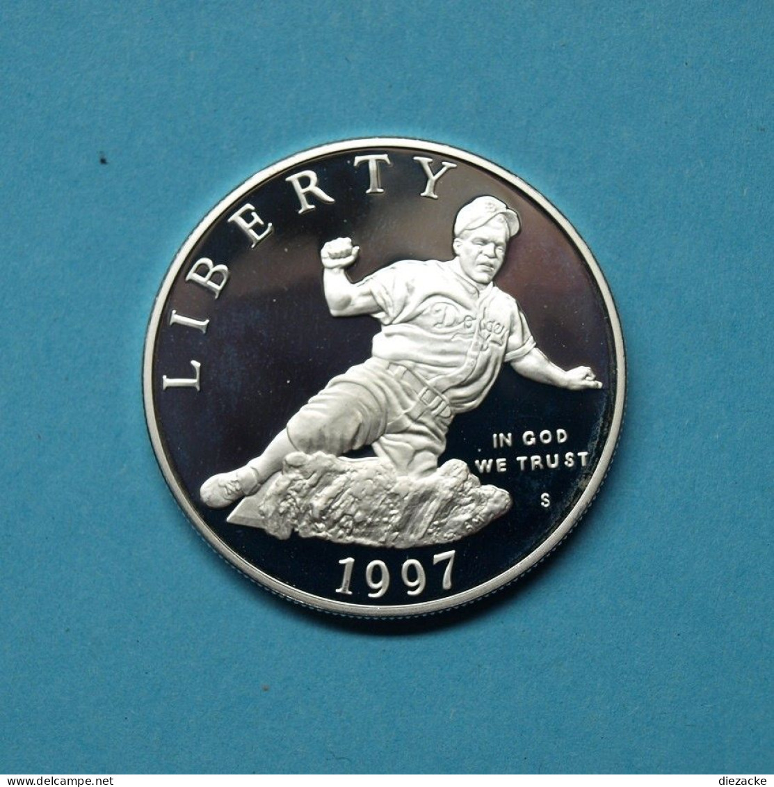 USA 1997 1 Dollar Jackie Robinson 900er Silber PP (Kof4/4 - Otros & Sin Clasificación