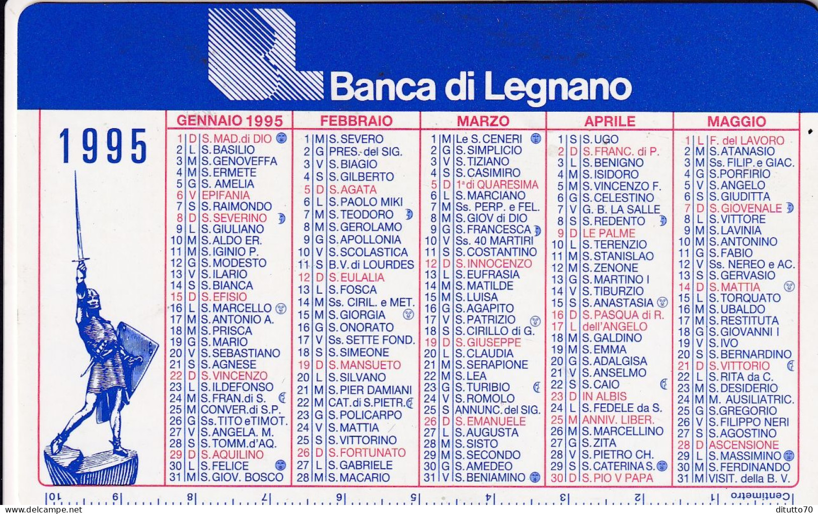 Calendarietto - Banca Di Legnano - Anno 1995 - Petit Format : 1991-00