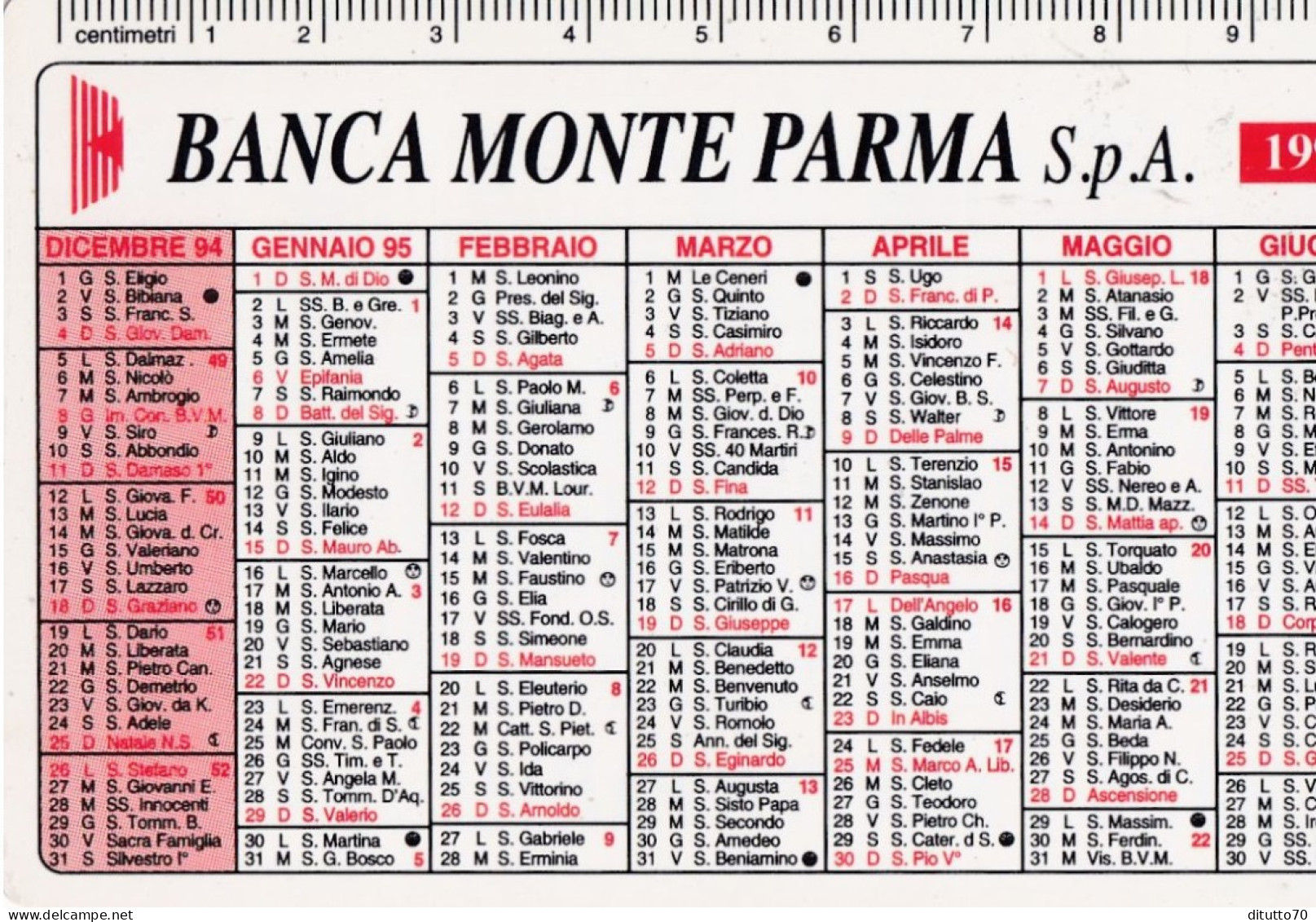 Calendarietto - Banca Monte Parma - Anno 1995 - Petit Format : 1991-00