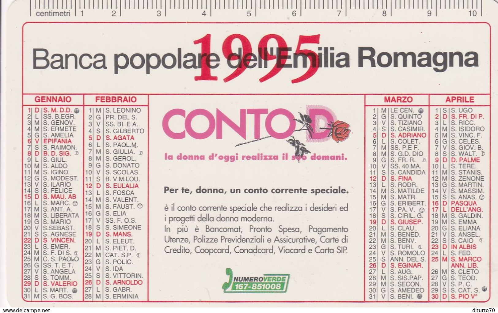 Calendarietto - Banca Popolare Dell'emilia Romagna - Conto D - Anno 1995 - Petit Format : 1991-00