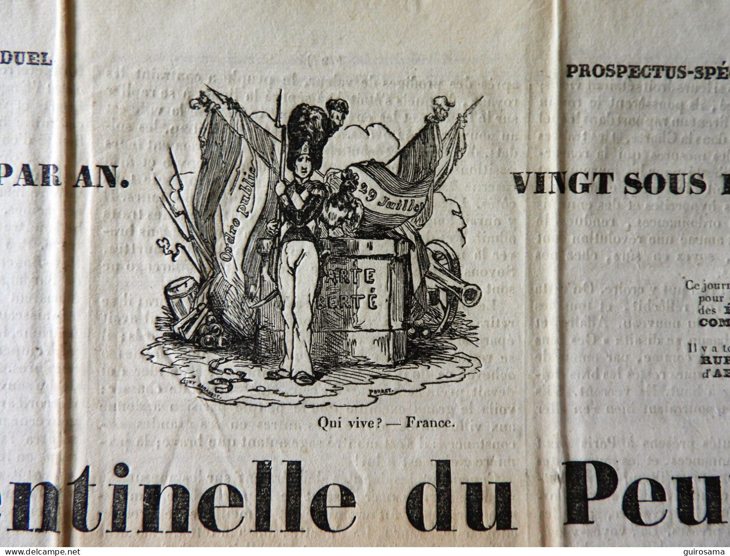 Prospectus De La Sentinelle Du Peuple - Alexandre Labot - Vers 1851 - Politique