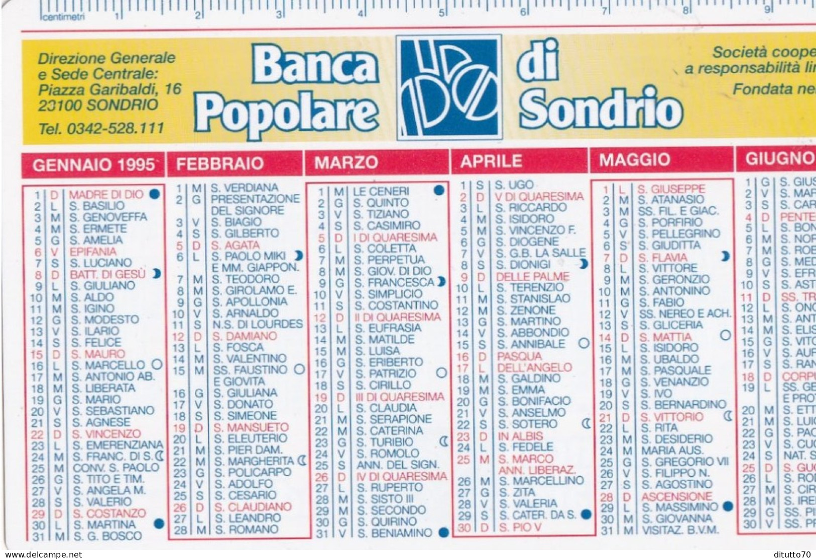 Calendarietto - Banca Popolare Di Sondrio - Anno 1995 - Petit Format : 1991-00