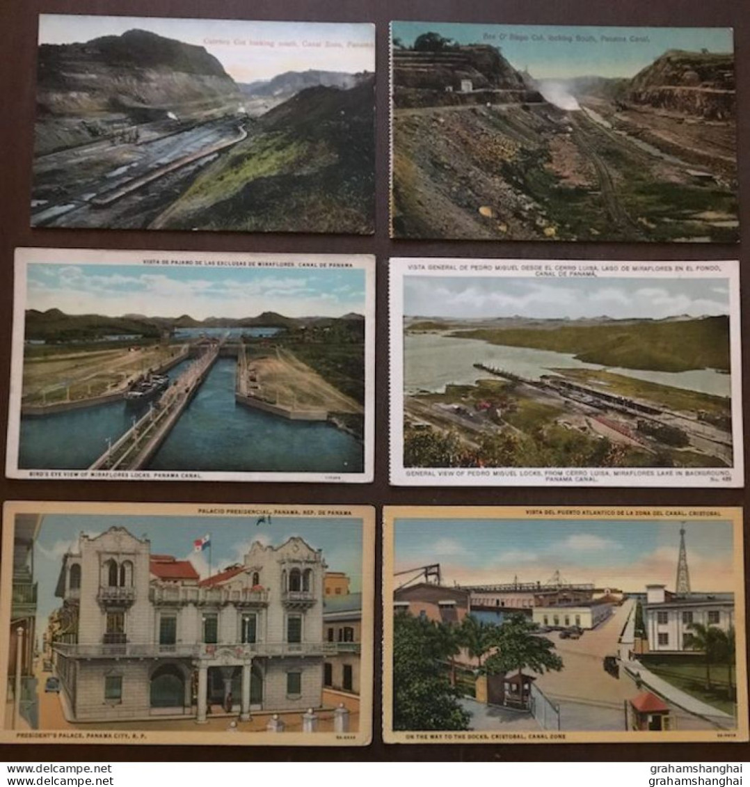 6 Postcards Lot Panama Canal & Canal Zone Construction Miroflores & Pedro Miguel Locks Palace Christobal Docks Unposted - Panama