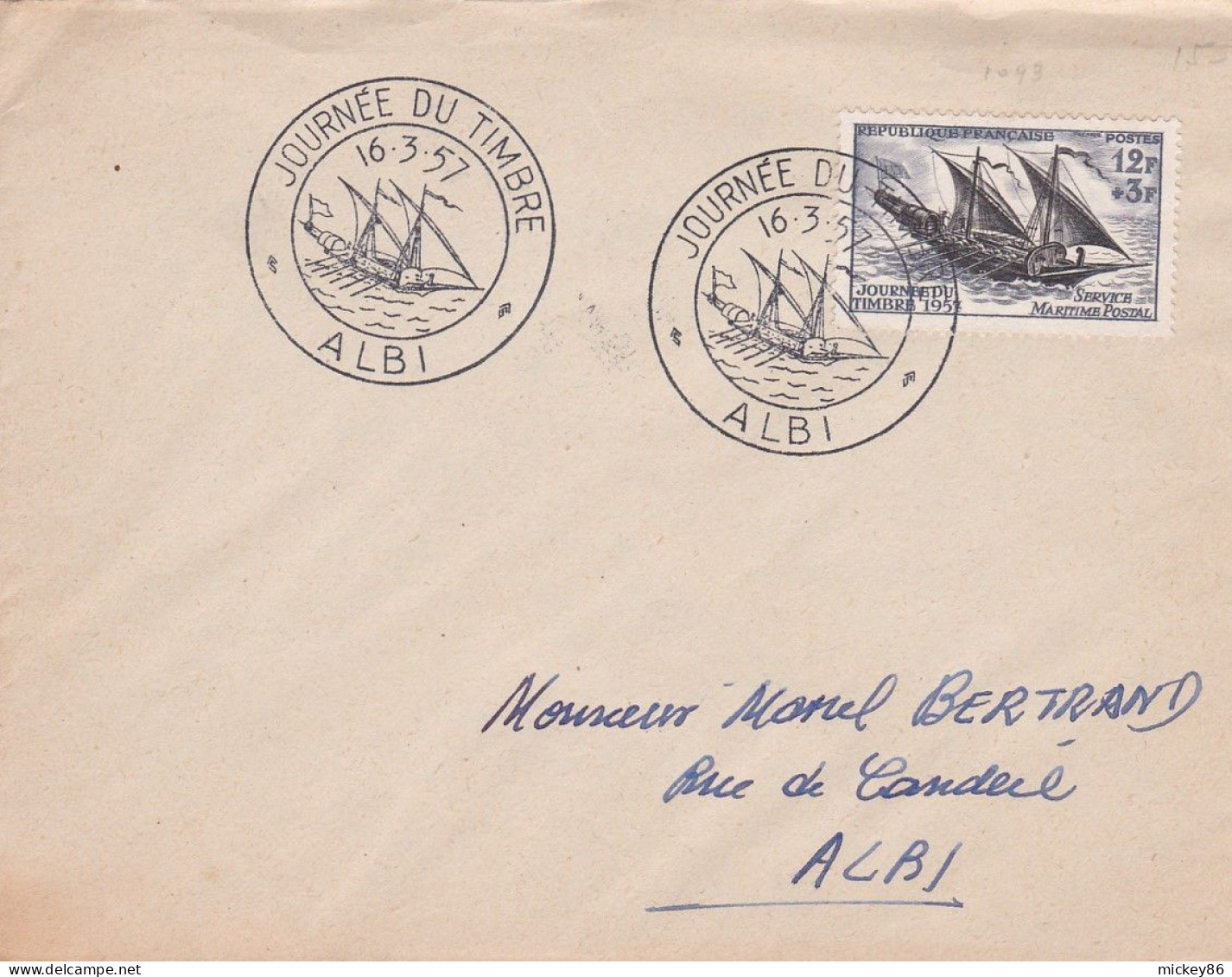 FDC--1957 - Journée Du Timbre " Service Maritime Postal"...cachet  ALBI -- - 1950-1959