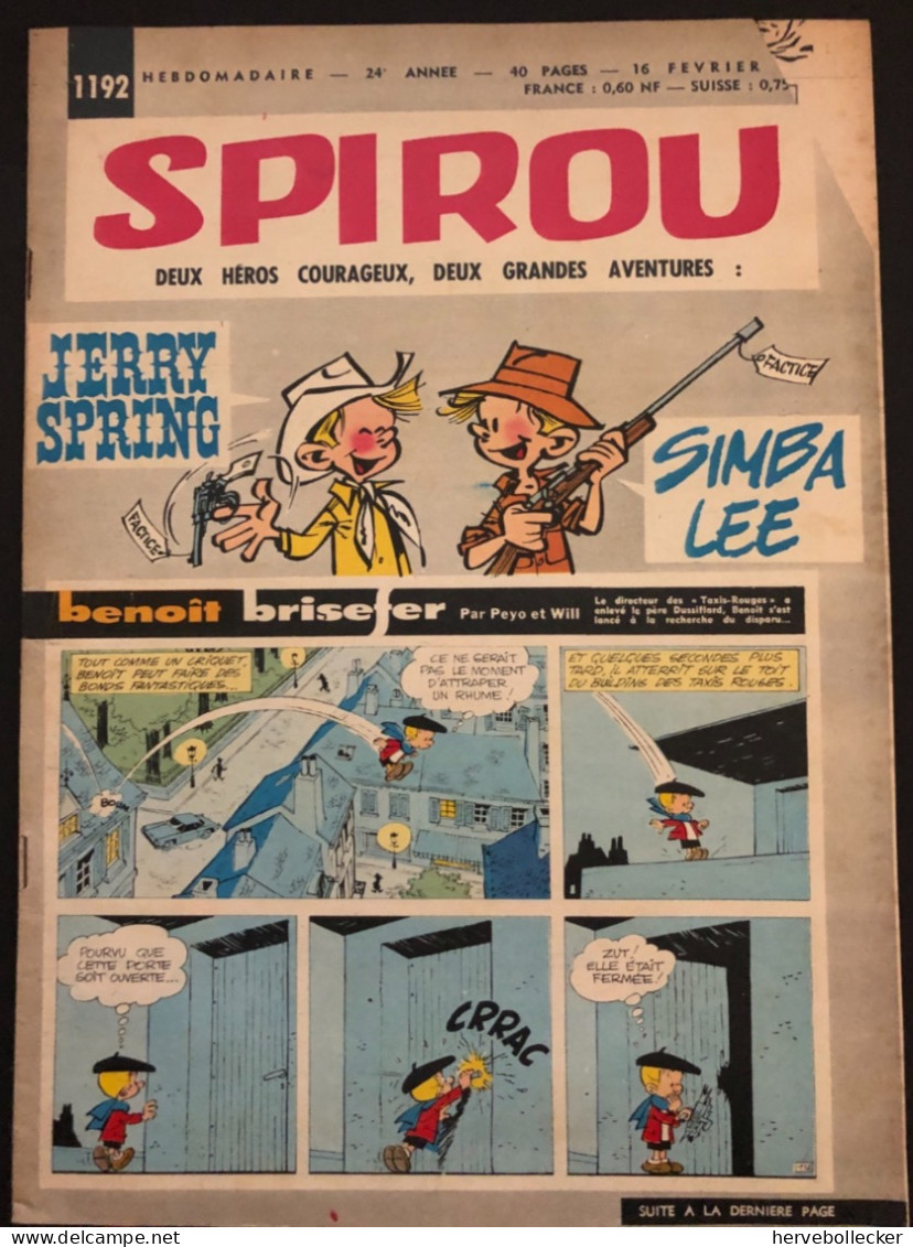 Spirou Hebdomadaire N° 1192 - 1961 - Spirou Magazine