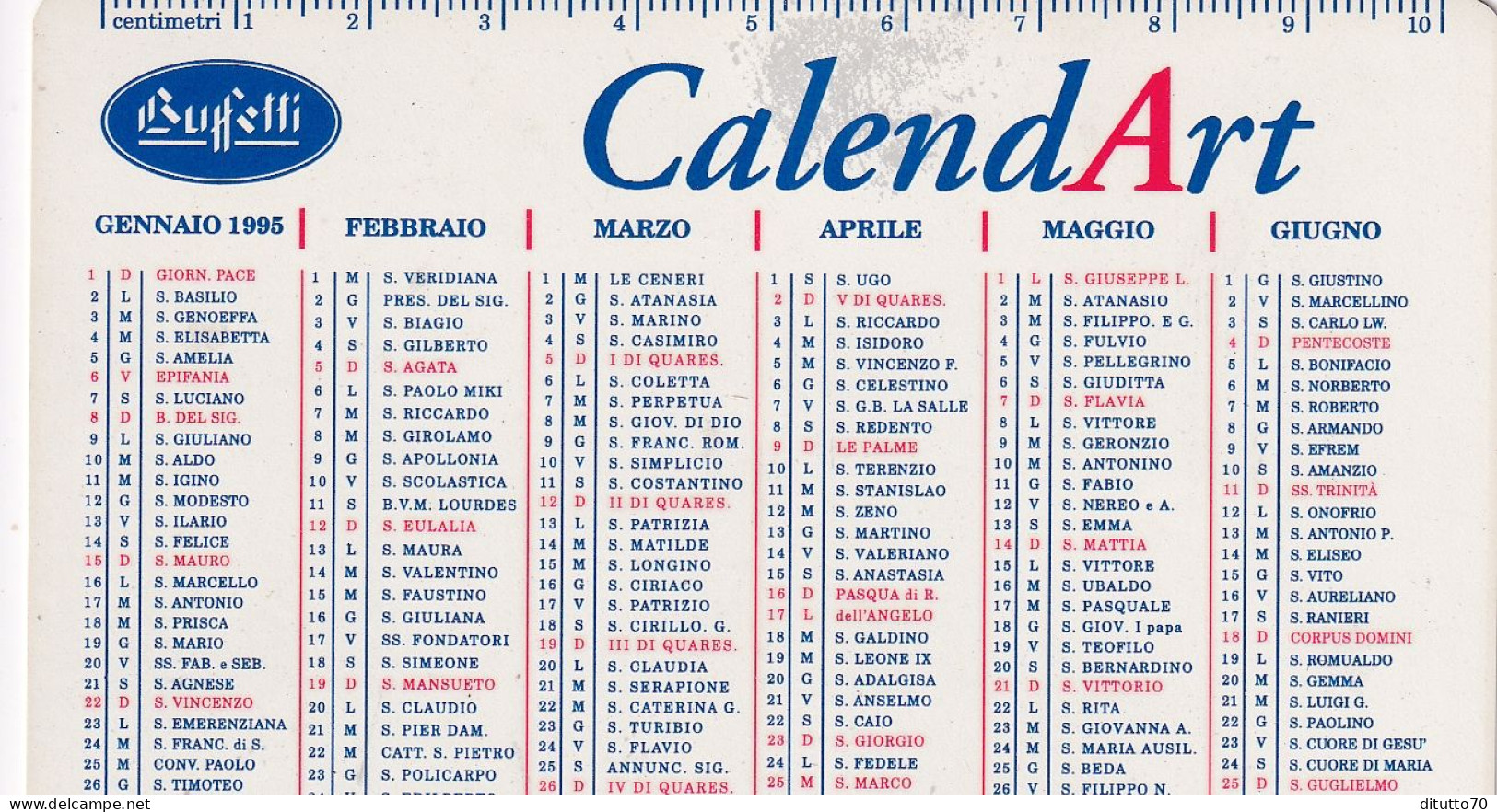Calendarietto - Buffetti - Calendart - Anno 1995 - Petit Format : 1991-00
