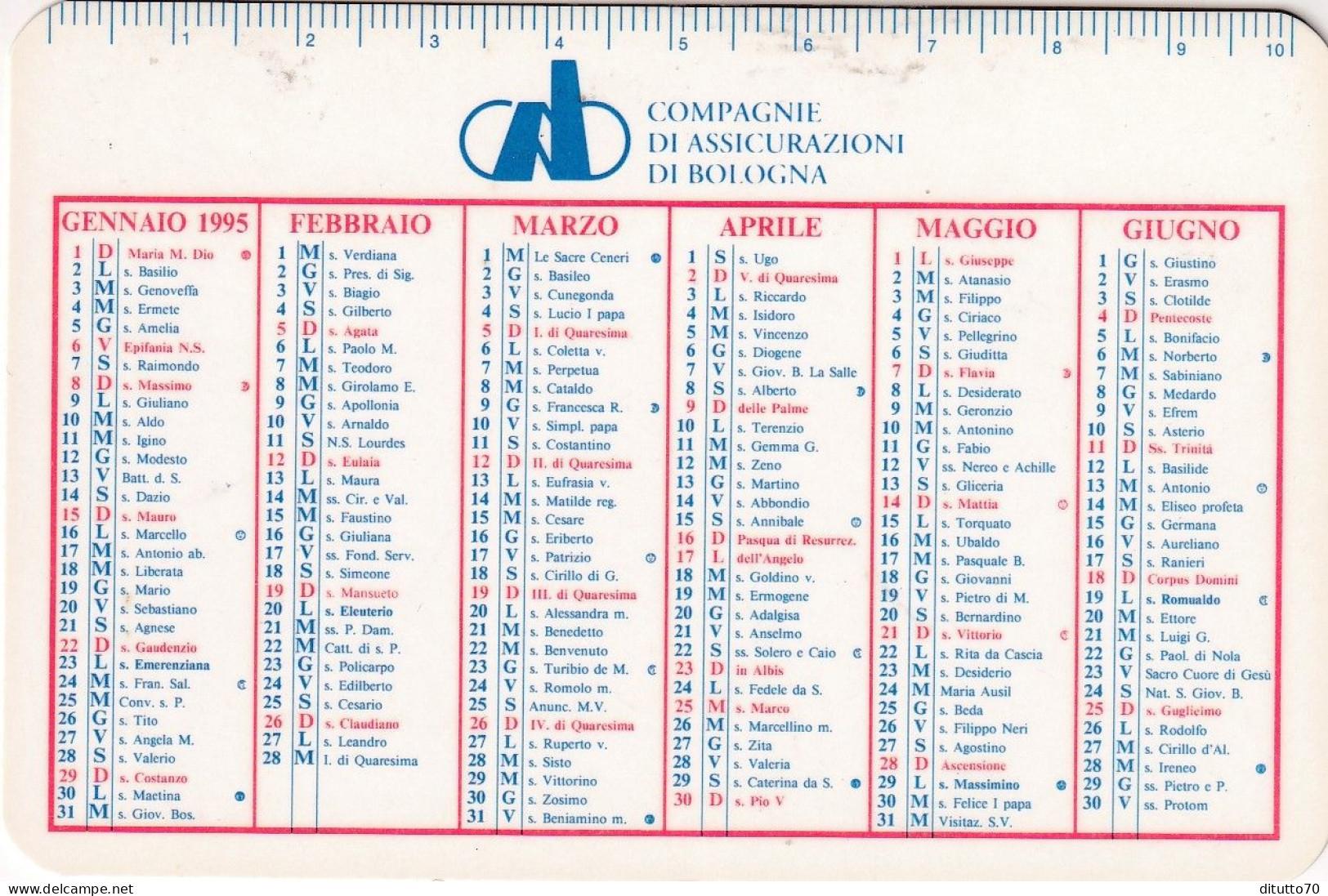 Calendarietto - CAB - Comagnia Di Assicurazioni Di Bologna - Anno 1995 - Petit Format : 1991-00
