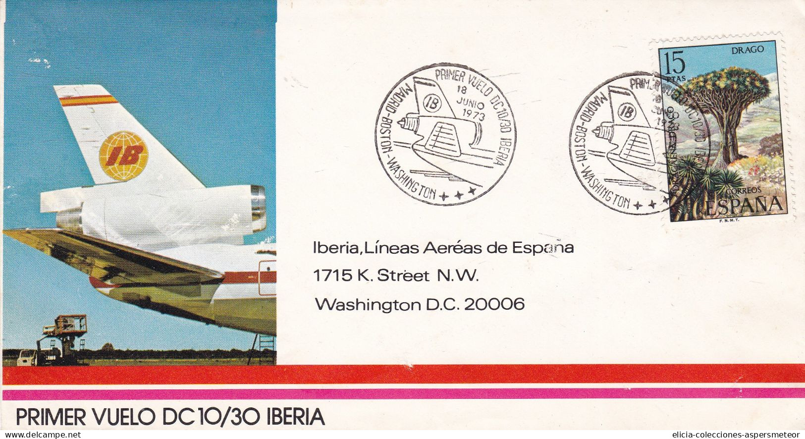 Spain - 1973 - Air Mail - First Flight From Madrid To Washington D.C.  - Caja 30 - Brieven En Documenten