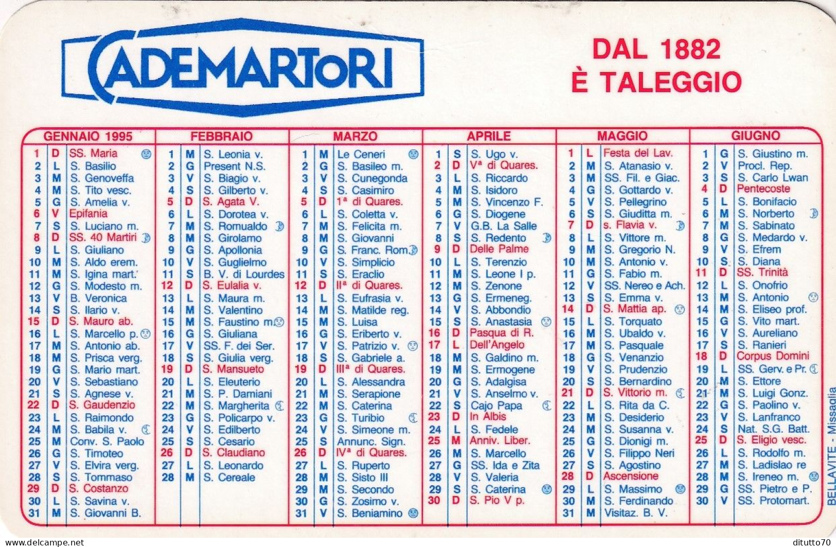 Calendarietto - Cademartori - Anno 1995 - Petit Format : 1991-00