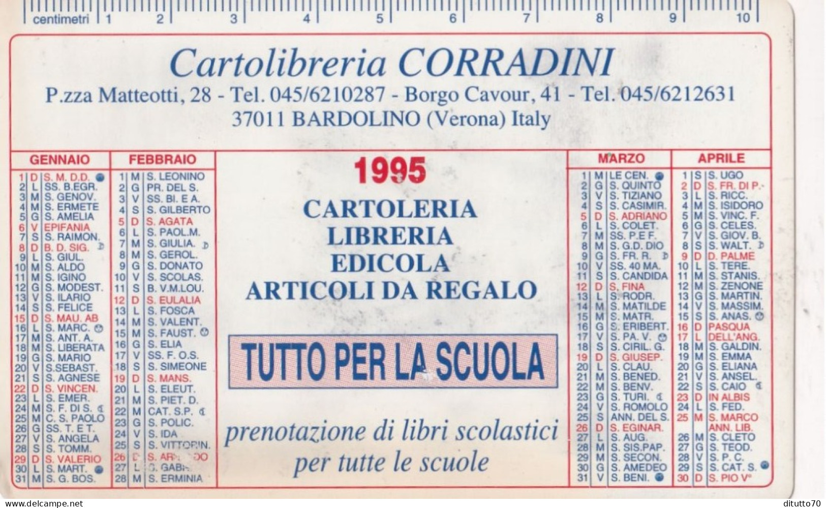 Calendarietto - Cartolibreria Corradini - Bardolino - Verona - Anno 1995 - Petit Format : 1991-00