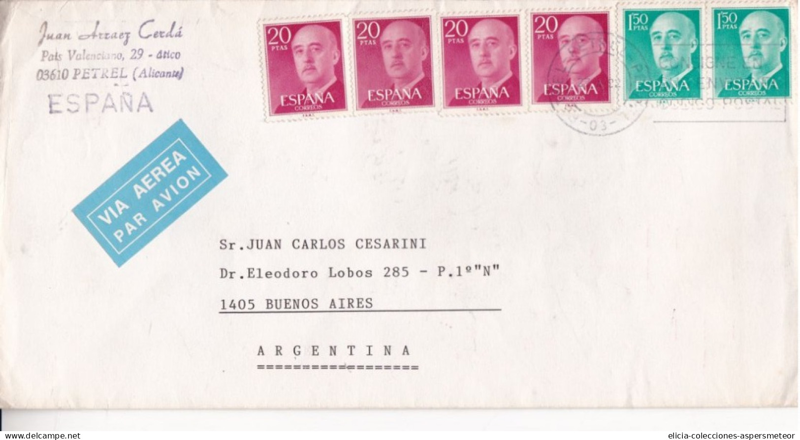 Spain - Air Mail - Letter - From Alicante To Buenos Aires Argentina  - Caja 30 - Otros & Sin Clasificación