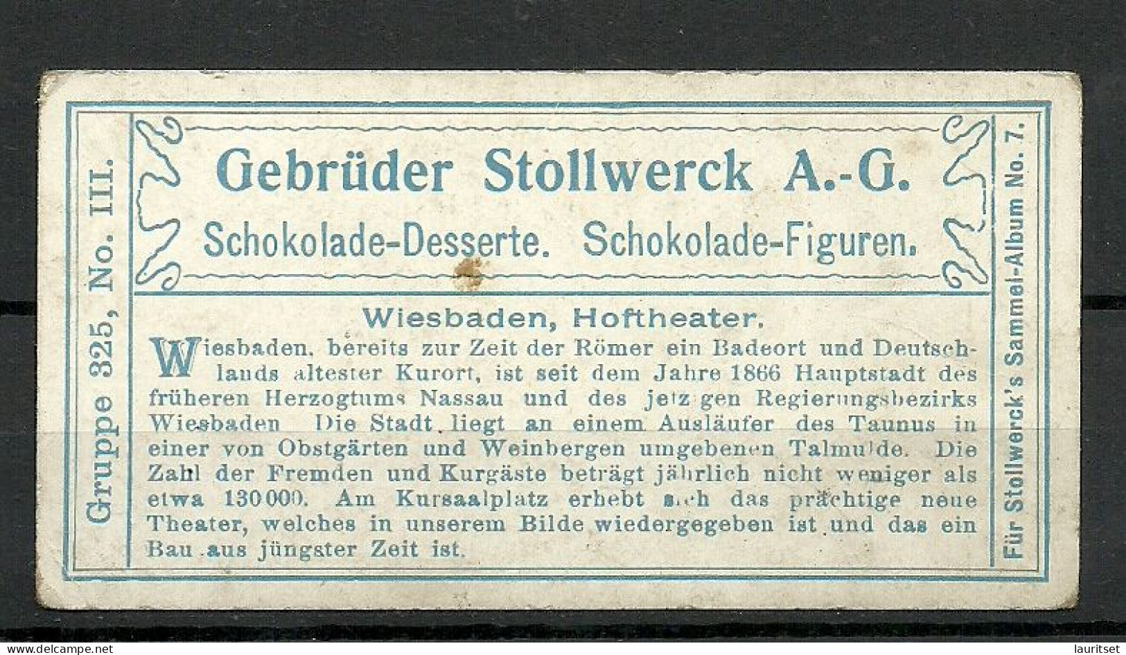 Ca. 1902 Stollwerck Sammel-Album No 7 Gruppe 325 No 3 Wiesbaden Hoftheater - Stollwerck