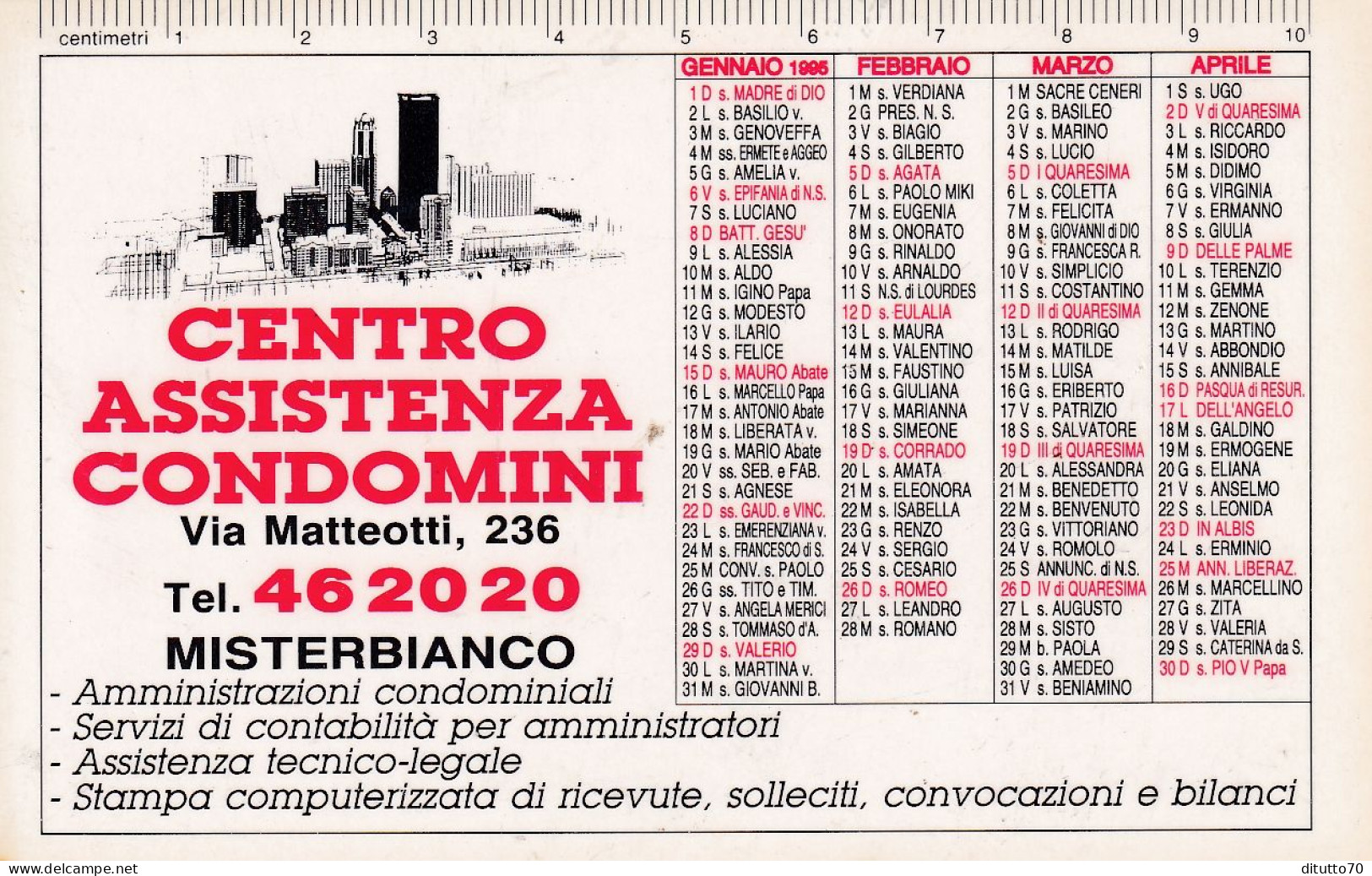 Calendarietto - Centro Assistenza Condomini - Misterbiano - Anno 1995 - Small : 1991-00