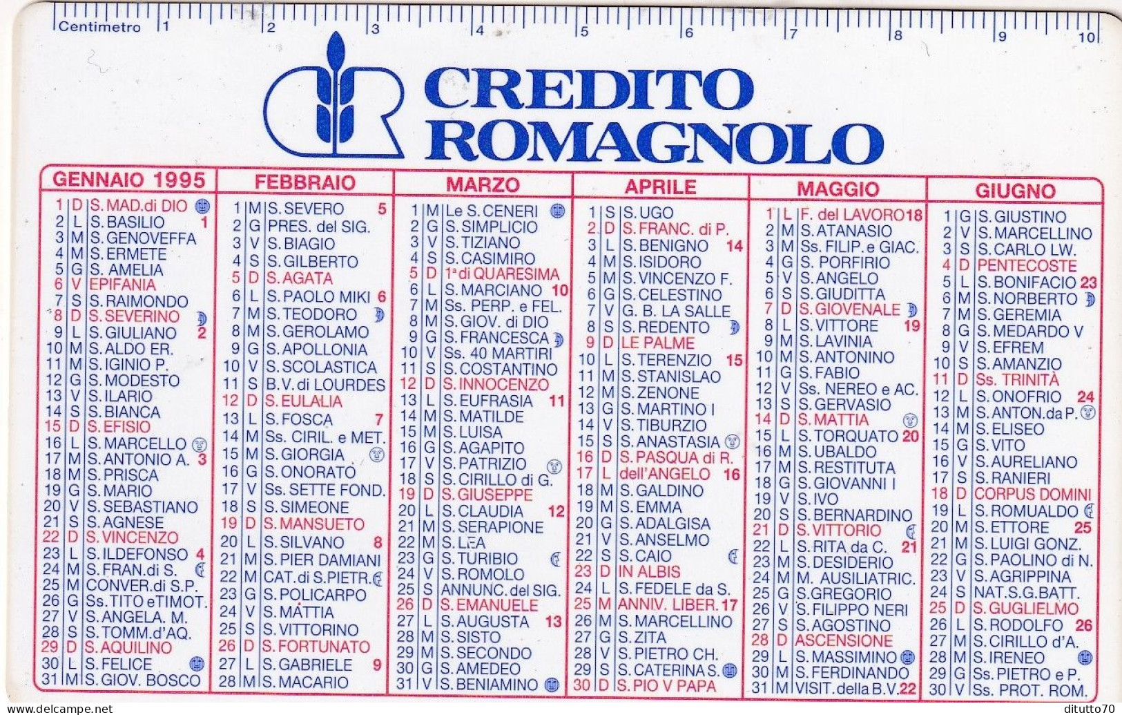 Calendarietto - Credito Romagnolo - Anno 1995 - Petit Format : 1991-00